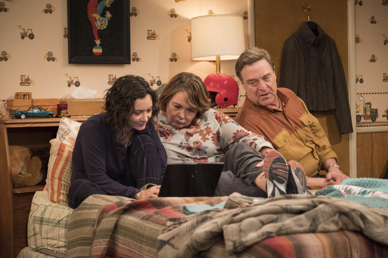 Sara Gilbert, Roseanne Barr, and John Goodman in <em>Roseanne.</em> (Photo: Adam Rose/ABC)