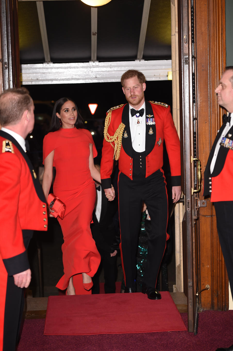 The Duke and Duchess of Sussex were greeted by marines on arrival. (Press Association)