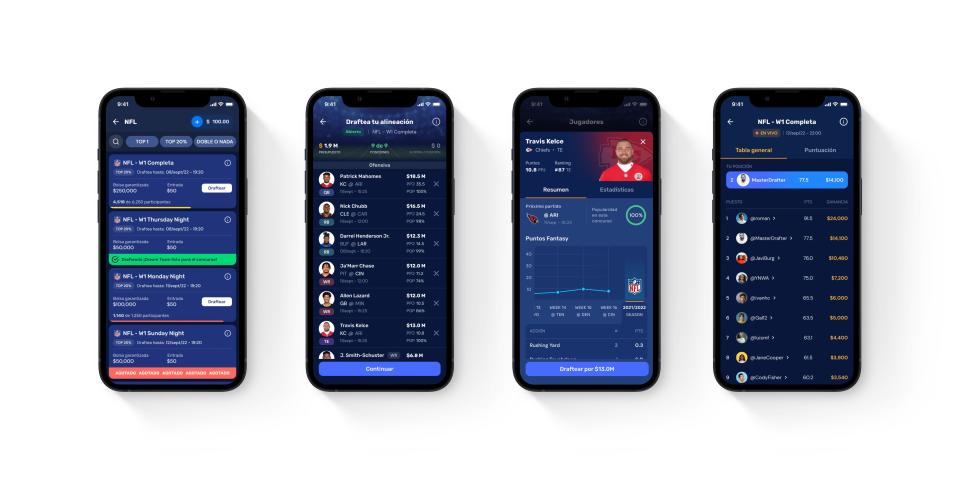 Images of Draftea's mobile fantasy NFL platform