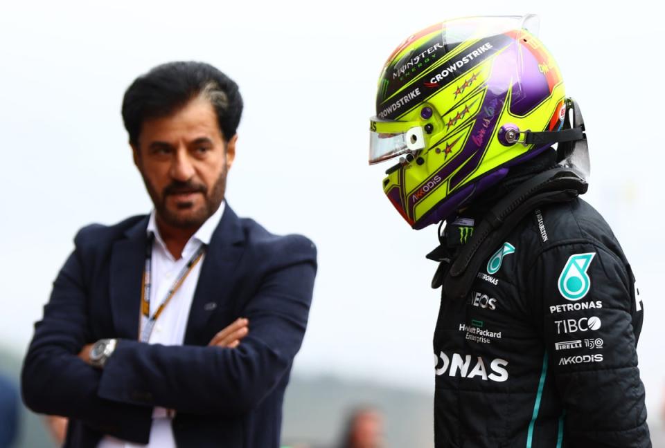 Lewis Hamilton says Mohammed Ben Sulayem, left, has never had his backing (Getty Images)