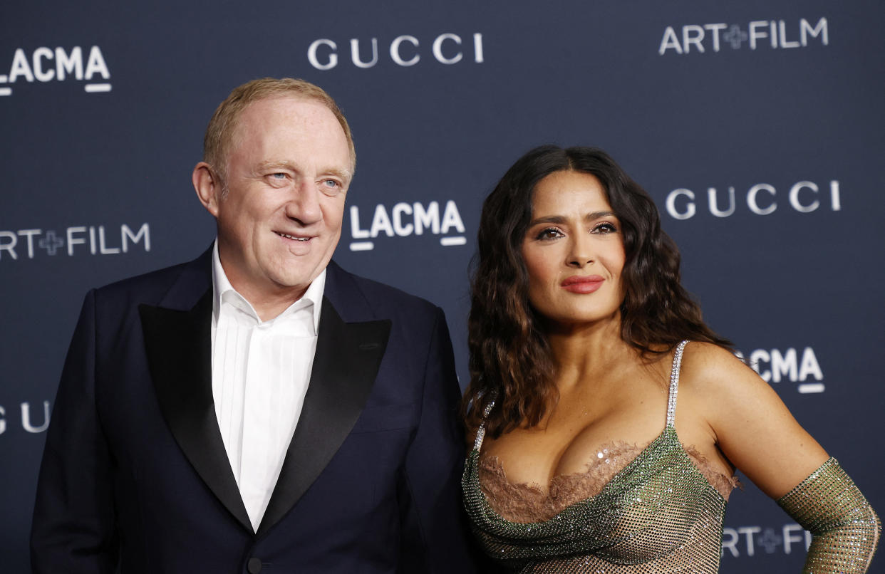 Salma Hayek y su esposo François-Henri Pinault. (Photo by Michael Tran / AFP) (Photo by MICHAEL TRAN/AFP via Getty Images)