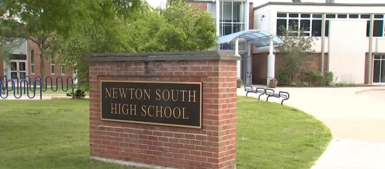 An English teacher at Newton South High School was let go after a student complained he showed him a picture of a gun. (Credit: NBC Boston)