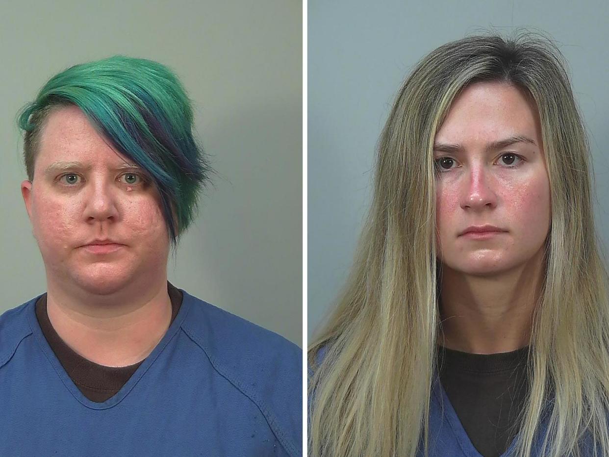 Kerida O'Reilly, left, and Samantha Hamer are shown In these two July 27, 2020, booking photos provided by the Dane County Sheriff's Office. Prosecutors charged both women Wednesday, 29 July 2020, with battery in connection with an attack on Wisconsin state senator Tim Carpenter: (2020 The Associated Press)
