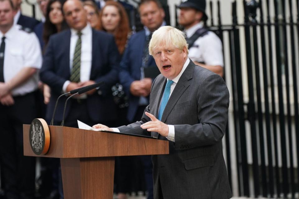 Boris Johnson makes a speech outside 10 Downing Street, London, before resigning (PA) (PA Wire)