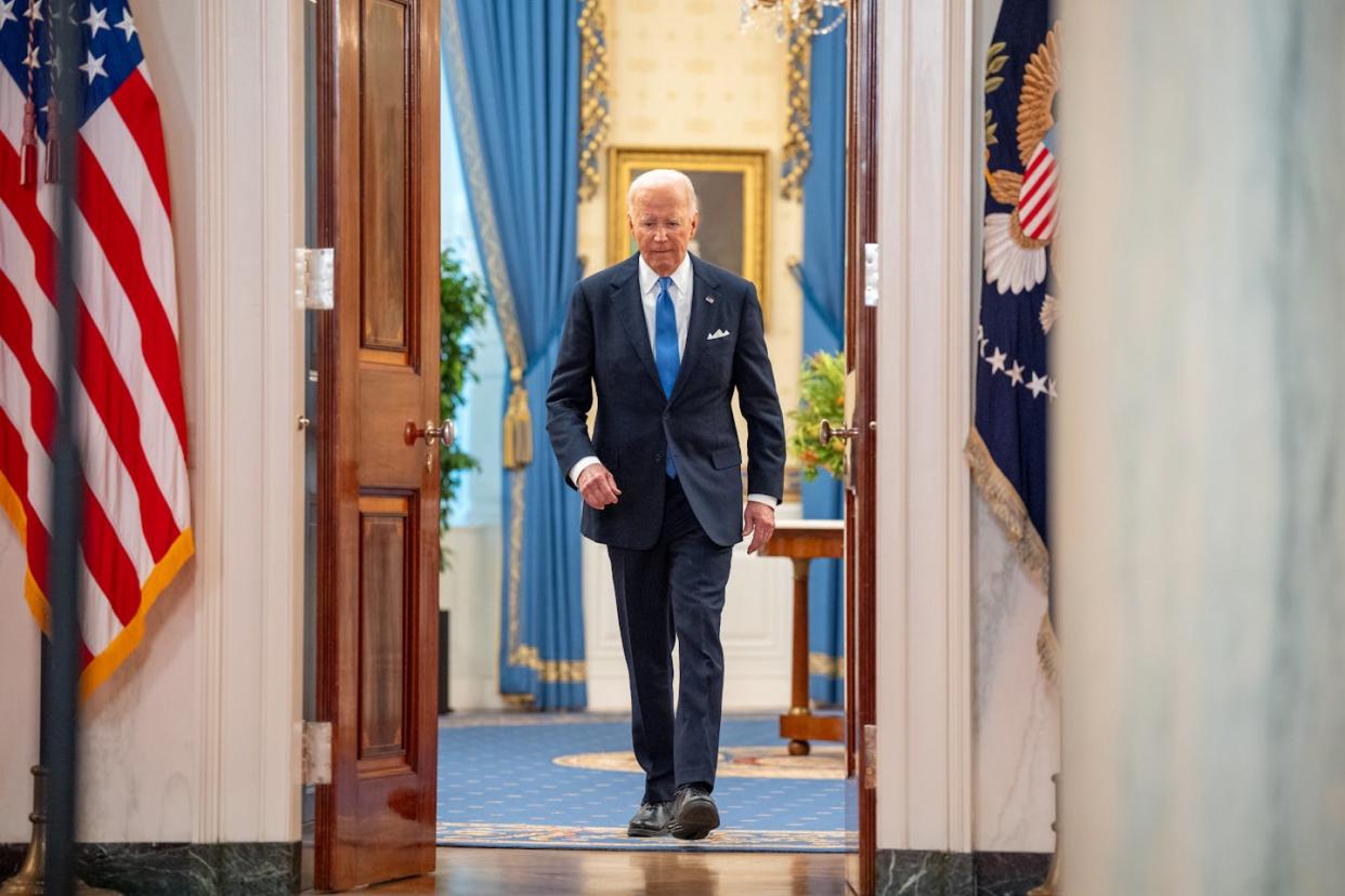 President Joe Biden arrives at a news conference in the White House on July 1, 2024. <a href="https://www.gettyimages.com/detail/news-photo/president-joe-biden-arrives-for-a-news-conference-following-news-photo/2159650345?adppopup=true" rel="nofollow noopener" target="_blank" data-ylk="slk:Andrew Harnik/Getty Images;elm:context_link;itc:0;sec:content-canvas" class="link ">Andrew Harnik/Getty Images</a>