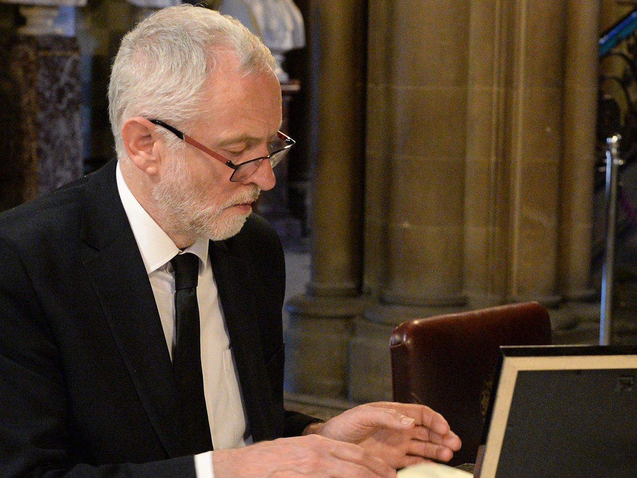 Jeremy Corbyn signs a book of condolences in Manchester following the attack at an Ariana Grande concert: Getty
