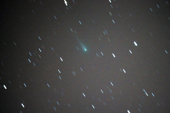 Astrophotographer Charles Prince sent in a photo of Comet ISON taken from his home observatory, Chuckwalla Observatory, in the Mojave Desert of California. Photo taken October 5, 2013.