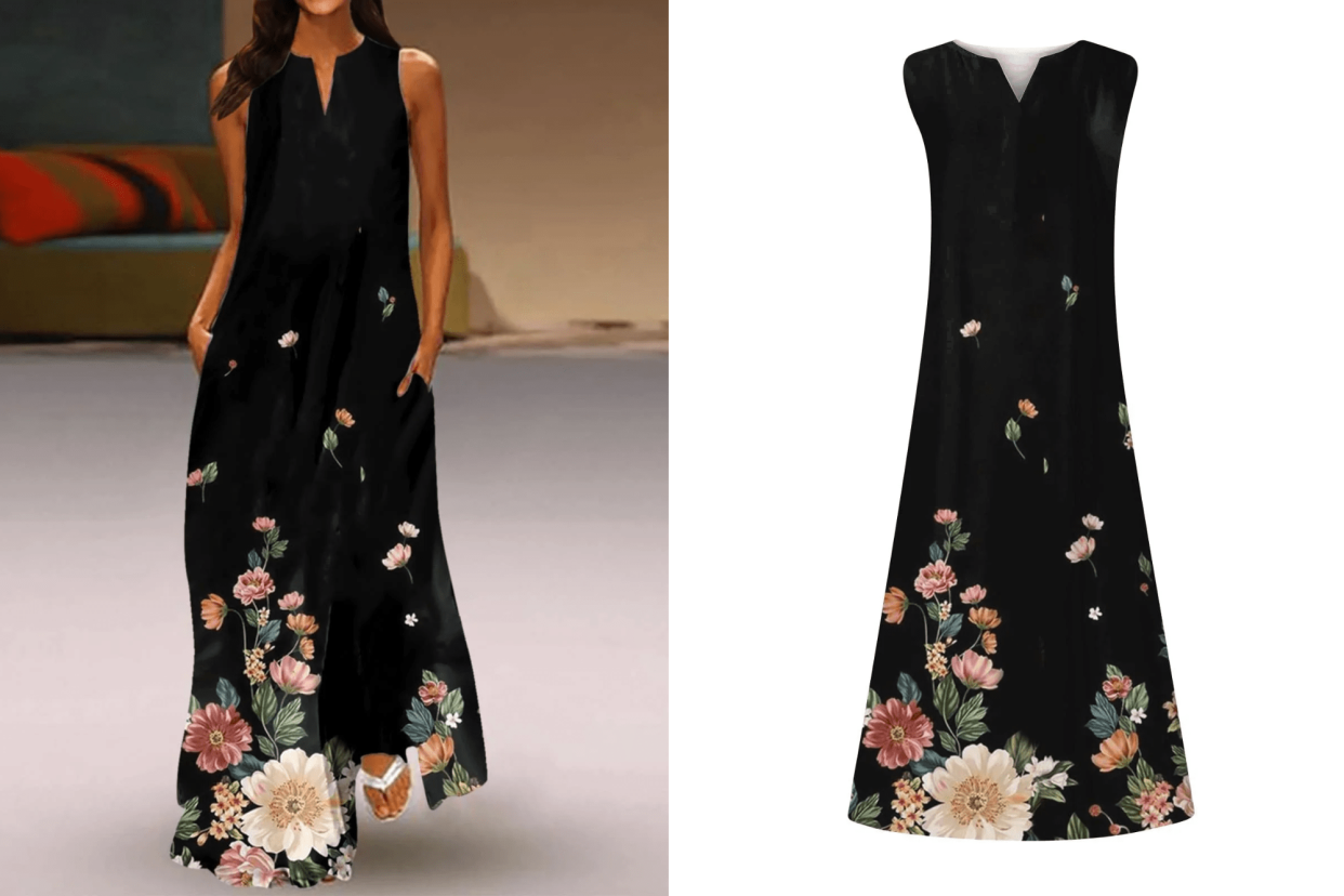 Qleicom Floral Print V-Neck Sleeveless Dress