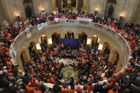 <p>People rally in the Minnesota Capitol rotunda “for sensible gun laws,” sponsored by a coalition of gun control and left-leaning groups Thursday, Feb. 22, 2018, in St. Paul, Minn. (Photo: Anthony Souffle/Star Tribune via AP) </p>