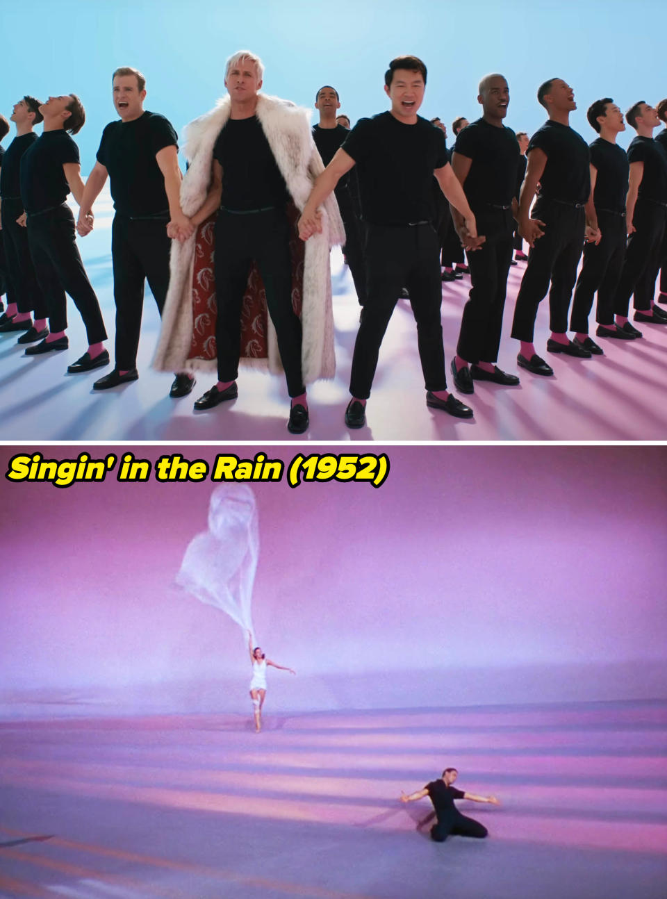 Screenshots from "Barbie" and "Singin' in the Rain"