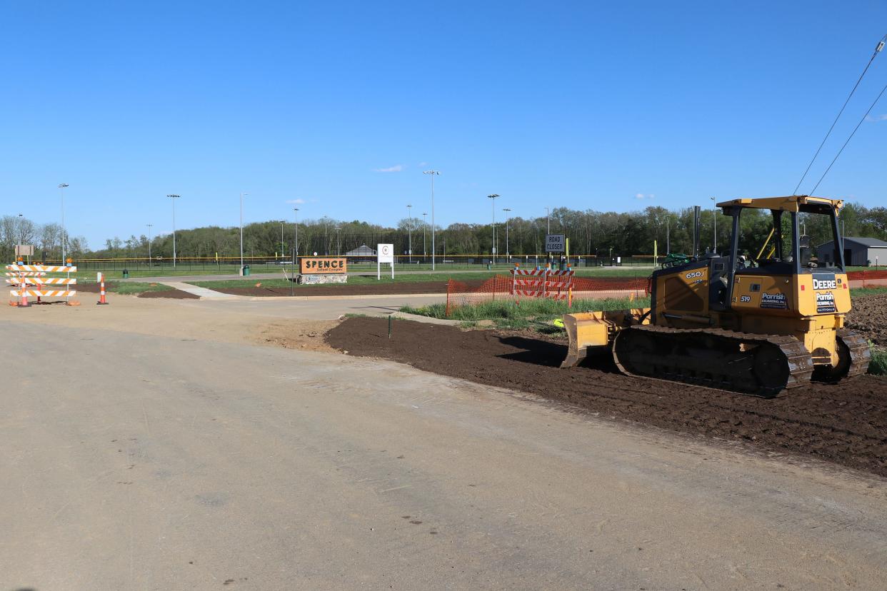 File photo from earlier in 2022 shows the intersection of East Lafayette Street and North Franks Avenue being prepared for construction of a roundabout. After a delay in the bid process, the project is moving forward, with construction set to start in spring 2023.