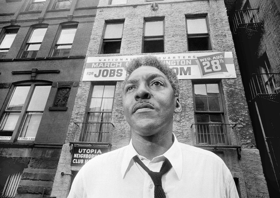 FILE - Bayard Rustin, leader of the March on Washington, poses for a photo Aug. 1, 1963, in New York. Black LGBTQ+ political representation has grown by 186% since 2019, according to a 2023 report by the LGBTQ+ Victory Institute. These leaders stand on the shoulders of civil rights leaders such as Rustin. (AP Photo/Eddie Adams, File)