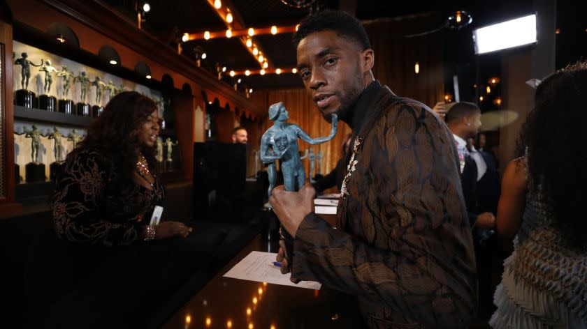 LOS ANGELES, CA - January 27, 2019- Chadwick Boseman backstage at the 25th Screen Actors Guild Awards at the Los Angeles Shrine Auditorium and Expo Hall on Sunday, January 27, 2019. (Al Seib / Los Angeles Times)