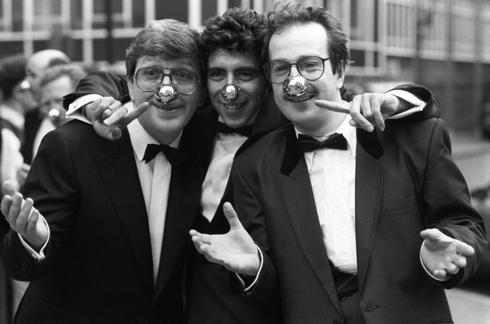 BBC radio DJs Simon Bates, Gary Davies and Steve Wright photographed in 1989 (Getty Images)
