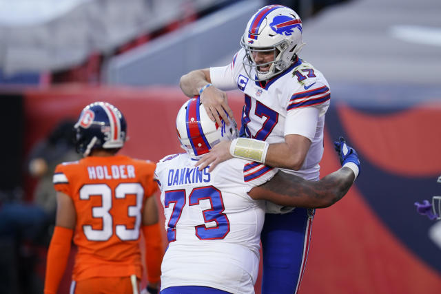 Buffalo Bills' Dion Dawkins lines-up during the first half of an