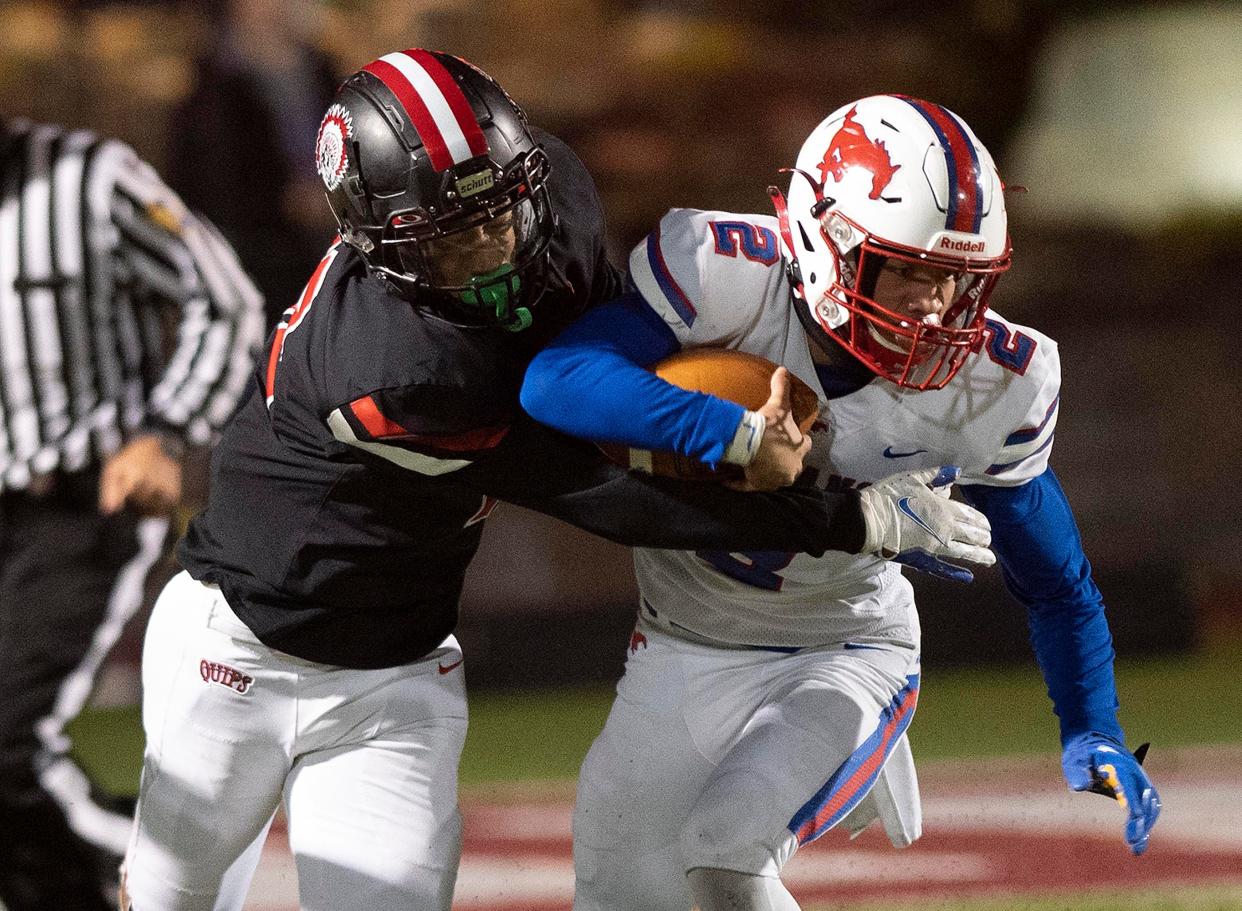 Laurel Highlands' Rodney Gallagher, right, was West Virginia's lone consensus four-star recruit during the 2023 cycle.