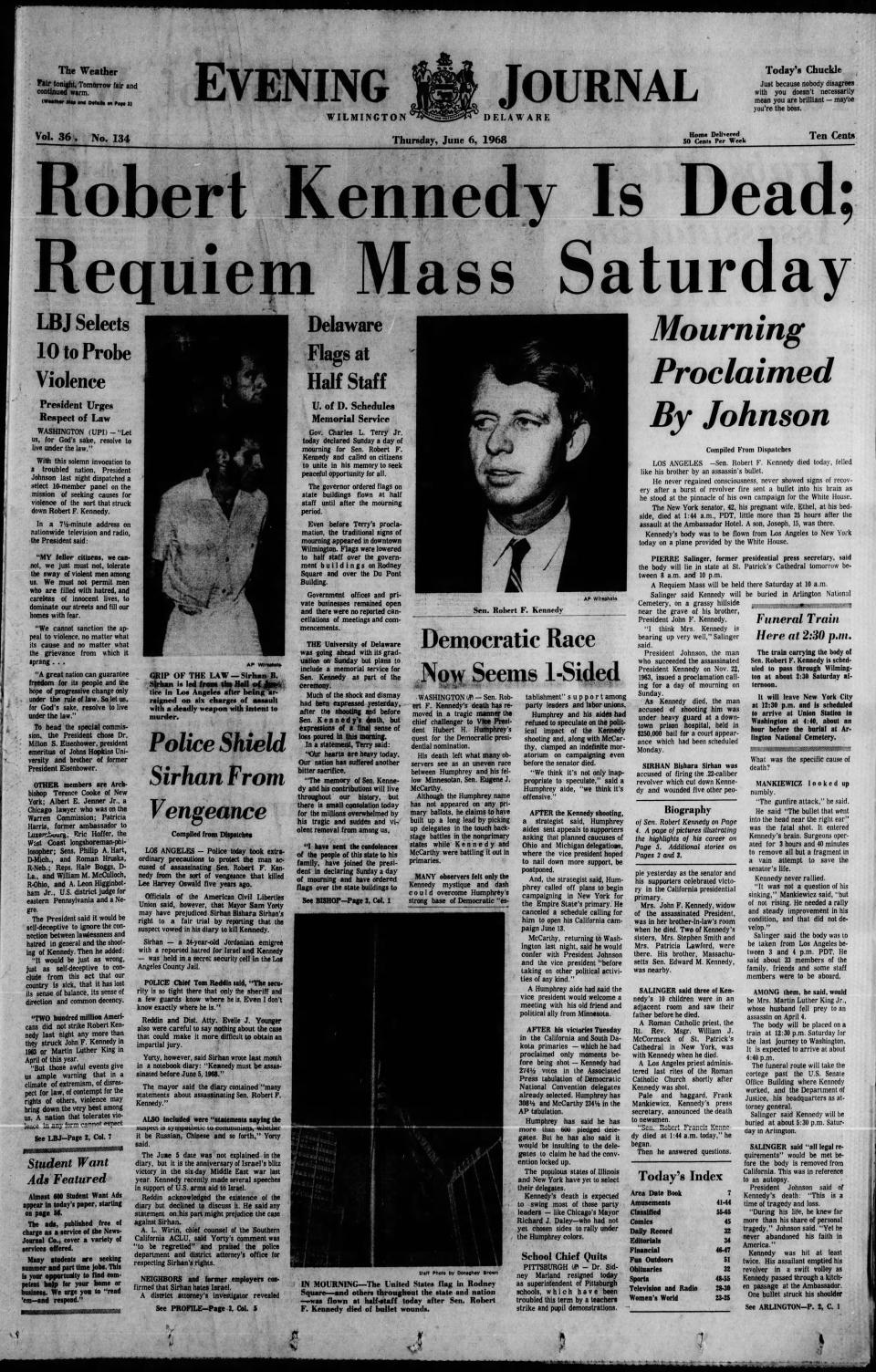 Front page of the Evening Journal from June 6, 1968.