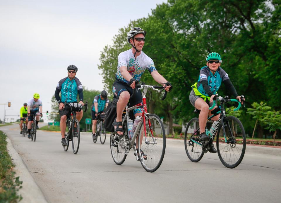 Members of the RAGBRAI route inspection team make their way along the route during the preride on Sunday, June 5, 2022.