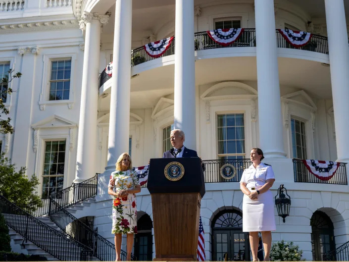 President Joe Biden and First Lady Jill Biden host a Fourth of July BBQ at the White House with military service members and their families.