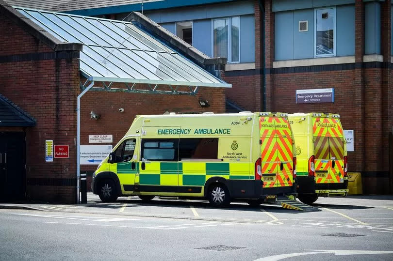 Ambulances outside Stepping Hill Hospital.