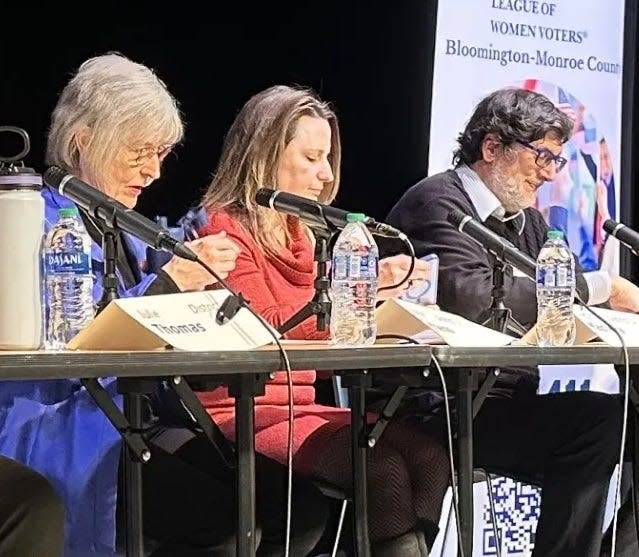 Democratic Party candidates for Monroe County Commissioner participated recently in a debate organized by the League of Women Voters of Bloomington-Monroe County. From left, Penny Githens, Jody Madeira and Steve Volan.