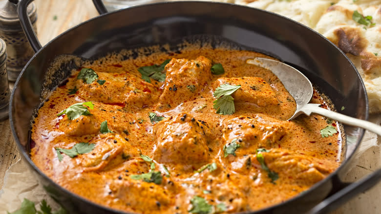 Indian butter chicken in pan