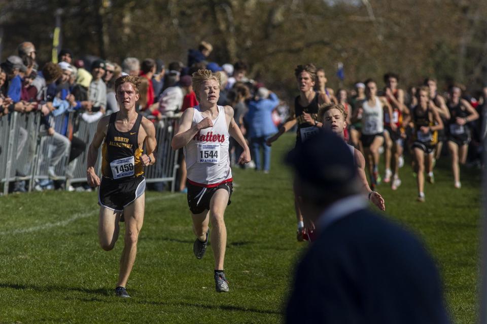 Hatboro-Horsham's Brian DiCola, second from left, competes in the PIAA Class 3A boys' cross country championships in Hershey on Saturday, November 6, 2021.