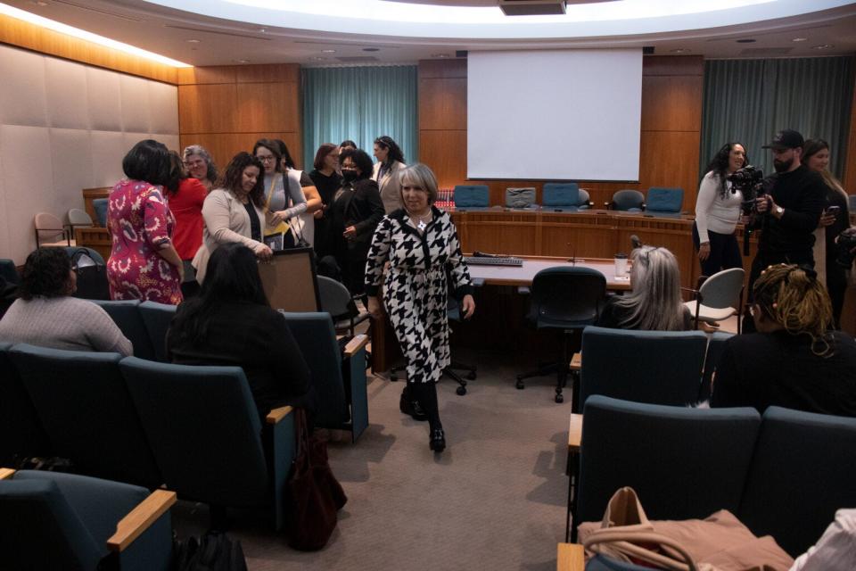 Gov. Michelle Lujan Grisham met with advocates for a $10 million reproductive health care facility in Las Cruces at the Roundhouse Friday, Jan. 20, 2023.