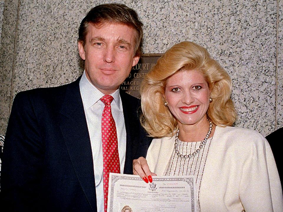 Donald Trump and Ivana Trump smile at the camera