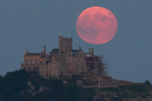 Strawberry Moon Rises Over St Michael's Mount 