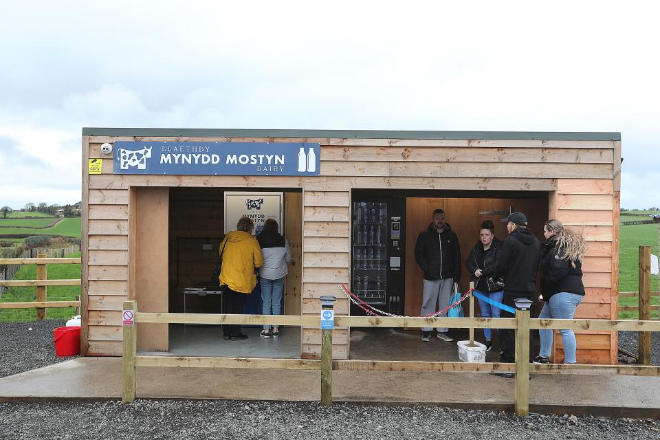 Einion and Elliw Jones of Mynydd Mostyn Dairy near Mostyn have set up a drive thru for milk produced on their farm along with milkshakes and coffee. Photo by Ian Cooper