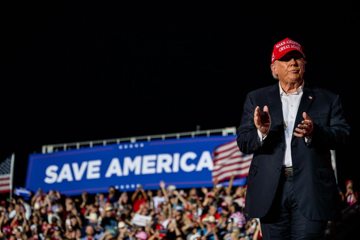 <span>An invite to a Donald Trump fundraiser in Florida showed the breakdown of where donations would go, with Trump’s campaign and his Save America Pac getting the first cut before the Republican party.</span><span>Photograph: Brandon Bell/Getty Images</span>