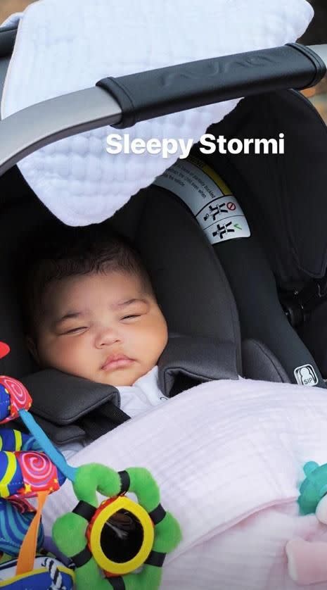 The other photo showed the gorgeous baby taking a nap which the lipkit mogul captioned, 