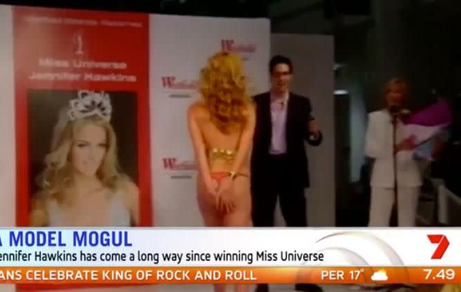 Appearing on Channel Seven's Sunrise, the 33-year-old admitted she was so embarrassed to see a video package roll out, in which she suffered a wardrobe malfunction while wearing a bikini during her early modelling days. Source: Channel Seven