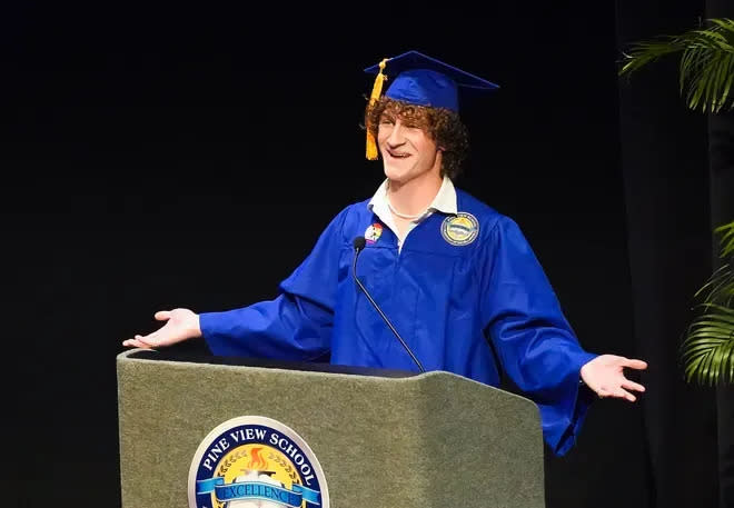 Class President Zander Moricz speaks at Pine View School's commencement May 22 at Van Wezel Performing Arts Hall, in Sarasota.