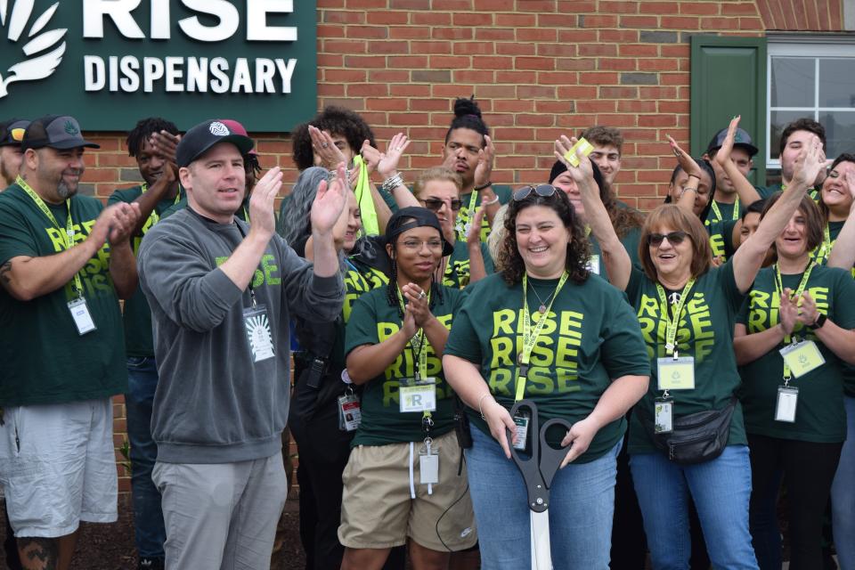 The ribbon-cutting ceremony outside of RISE Saturday to celebrate the start of recreational cannabis sales.