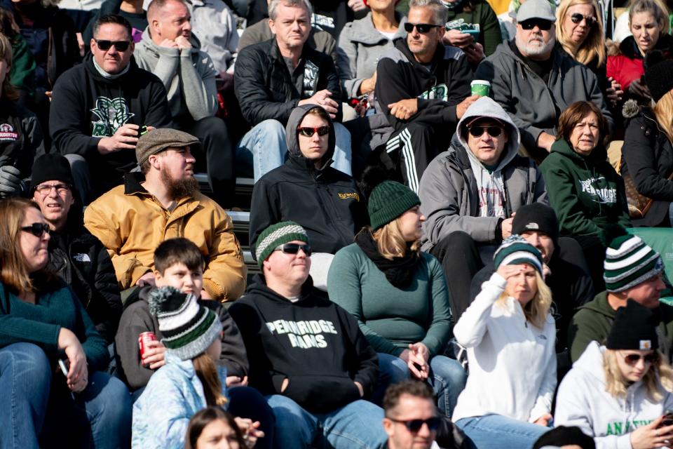 Pennridge fans watch from the stands during the annual Thanksgiving game against Quakertown at Helman Field in Perkasie on Thursday, November 25, 2021. The Panthers shutout the Rams 21-0.