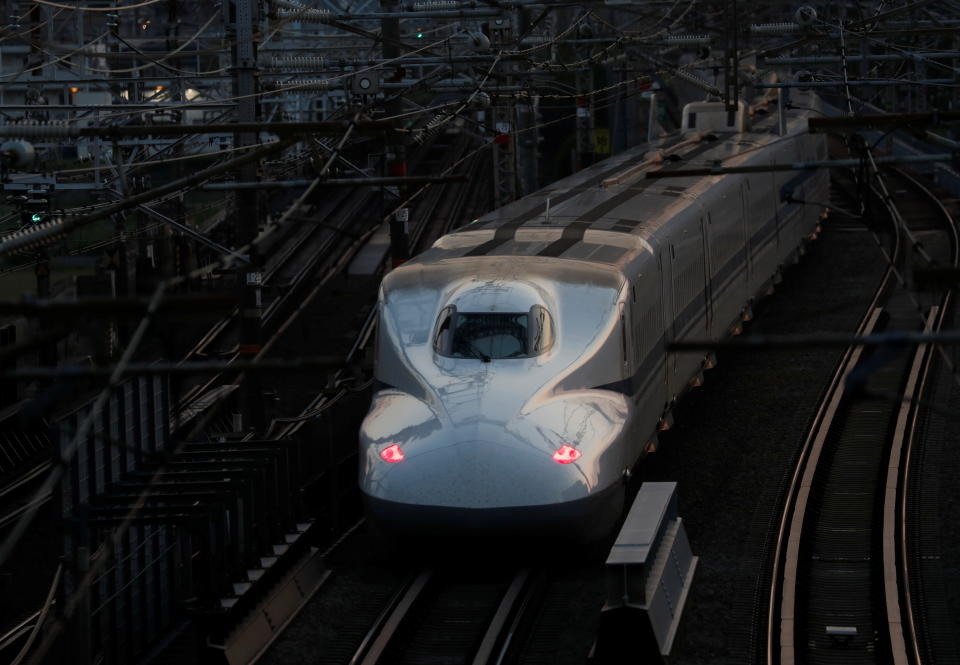 A Shinkansen bullet train heads into downtown Tokyo, Japan, April 20, 2021. Picture taken April 20, 2021.   REUTERS/Kim Kyung-Hoon