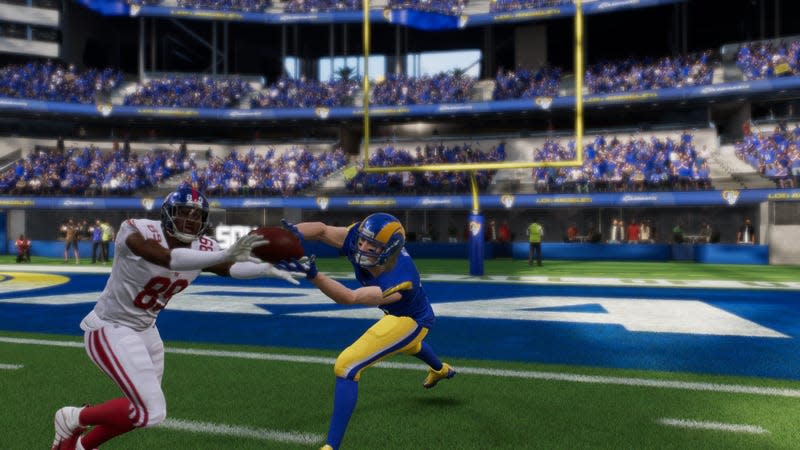 An AI-controlled Madden 23 opponent miraculously intercepts the ball. 