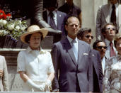 <p>Queen Elizabeth II and Prince Philip made a visit to the city so nice that they named it twice in July 1976, making a stop at Federal Hall, where George Washington was inaugurated and she was <a href="https://www.nytimes.com/1976/07/10/archives/queen-warmly-received-on-new-york-city-tour-queen-warmly-received.html" rel="nofollow noopener" target="_blank" data-ylk="slk:proclaimed an honorary New York citizen;elm:context_link;itc:0;sec:content-canvas" class="link ">proclaimed an honorary New York citizen</a>. </p>