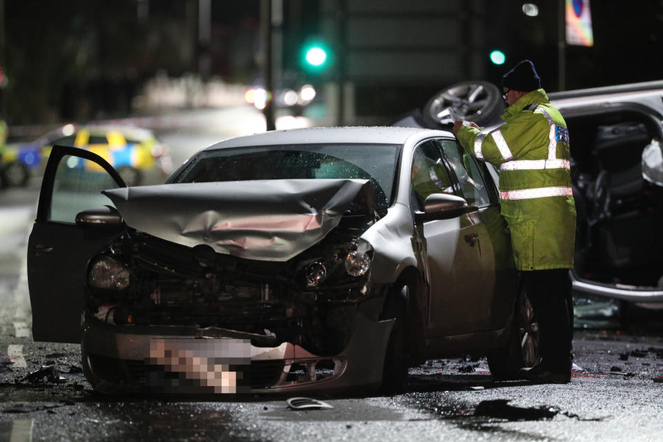 Images show the cars left damaged by the crash, which involved eight vehicles. (Picture: PA)