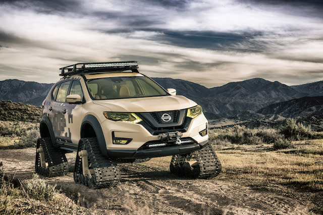 The Nissan Rogue Trail Warrior adds a new dimension  to family adventures with its snow/sand tracks, gear basket, winch and camo paint. The special one-off project vehicle is one of several unique takes on Nissan's best-selling Rogue crossover created exclusively for the 2017 New York auto show.