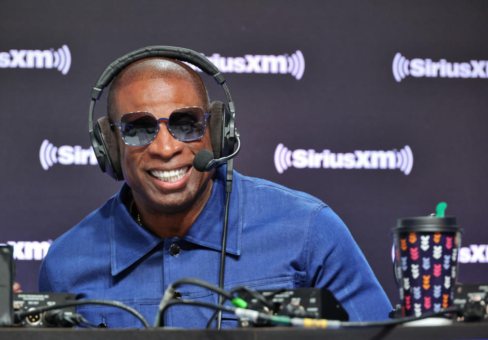 Deion Sanders was a popular figure at Super Bowl LVII radio row on February 09, 2023 in Phoenix, Arizona. (Photo by Cindy Ord/Getty Images for SiriusXM)