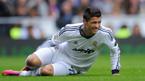 Cristiano Ronaldo of Real Madrid scratches his head during the