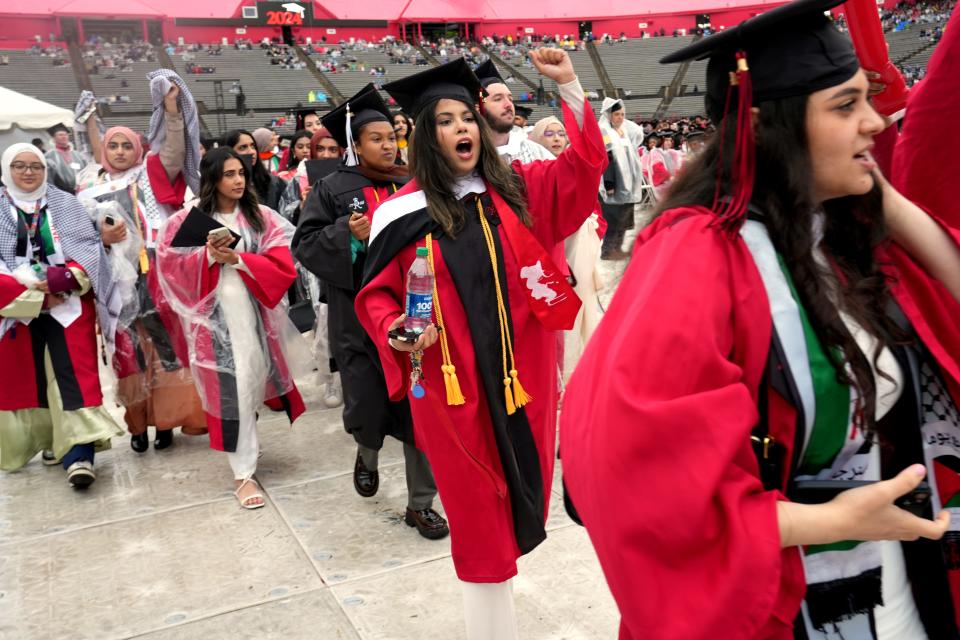 More than 30 students left commencement, some chanting, ÒFree Palestine!Ó, Sunday, May 12, 2024, in Piscataway.