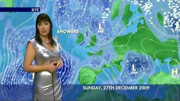 Jean Byrne, a weather reporter, delivered the news in a silver dress. (Photo: RTE)