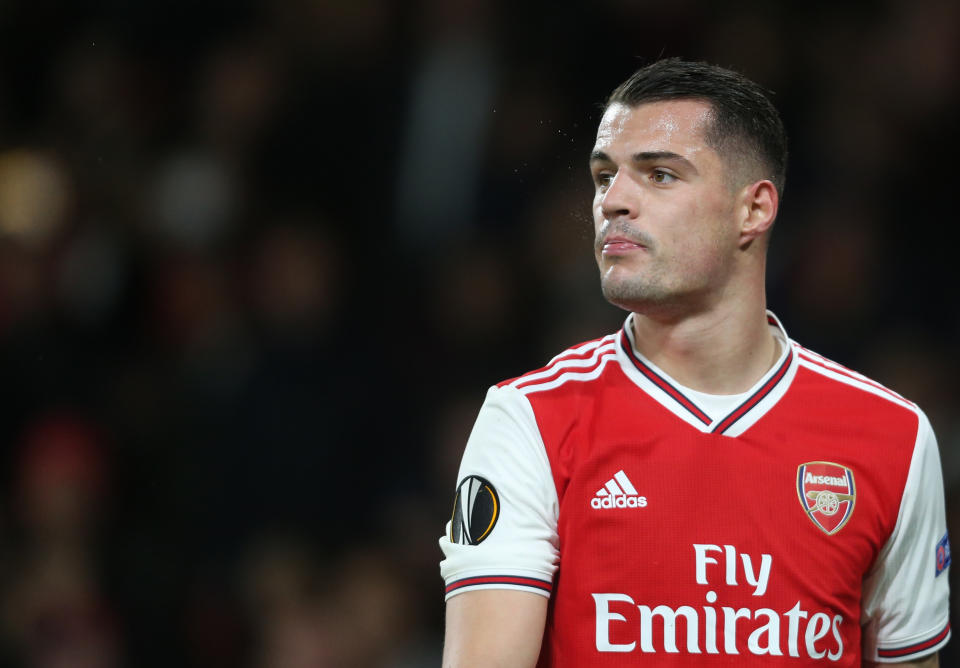 LONDON, ENGLAND - NOVEMBER 28: Arsenal's Granit Xhaka during the UEFA Europa League group F match between Arsenal FC and Eintracht Frankfurt at Emirates Stadium on November 28, 2019 in London, United Kingdom. (Photo by Rob Newell - CameraSport via Getty Images)