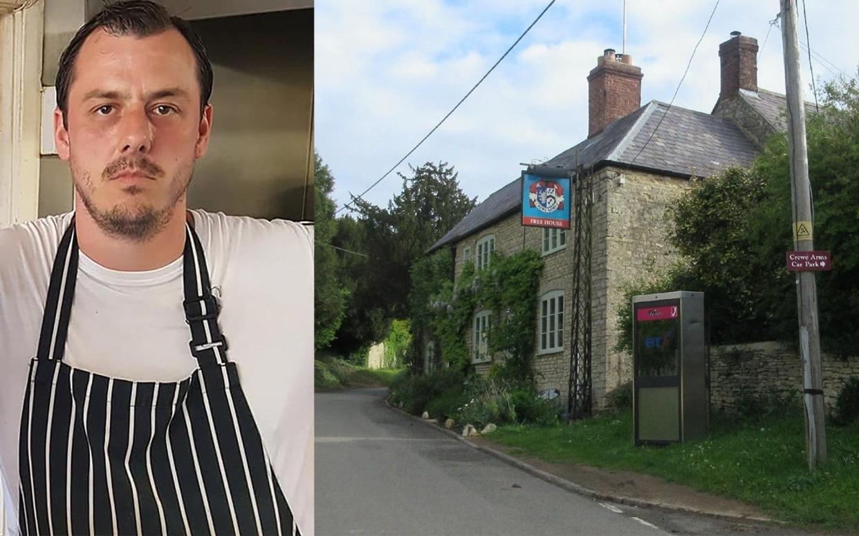 Head chef John Croucher and the Crewe Arms pub in the Northamptonshire village of Hinton-in-the-Hedges where he worked 