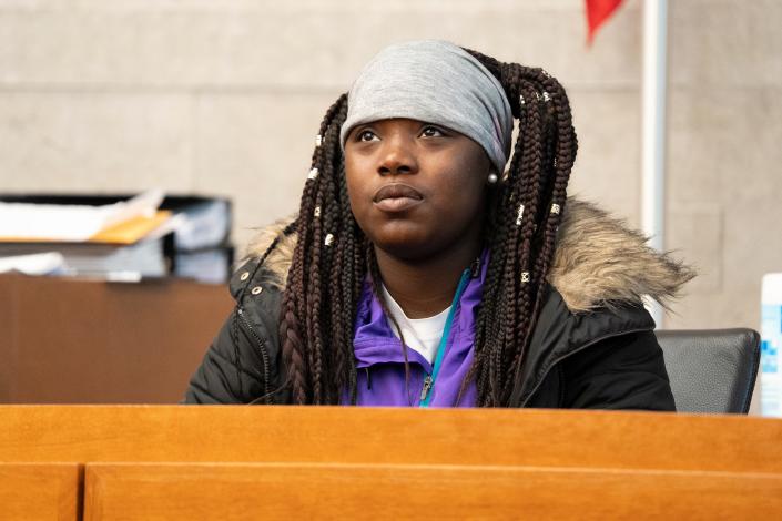 Ma'Tiya Bruster-Lewis testifies April 11 during the trial of Christopher L. Payne Jr., 27, of the Near East Side who was eventually convicted of shooting Bruster-Lewis in an Aug. 23, 2020 drive-by shooting. Bruster-Lewis, who was 15, was 35 weeks pregnant at the time her son Asier was killed in the incident.