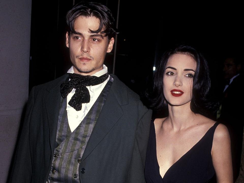 Actor Johnny Depp and actress Winona Ryder attend the 48th Annual Golden Globe Awards on January 19, 1991 at Beverly Hilton Hotel in Beverly Hills, California.